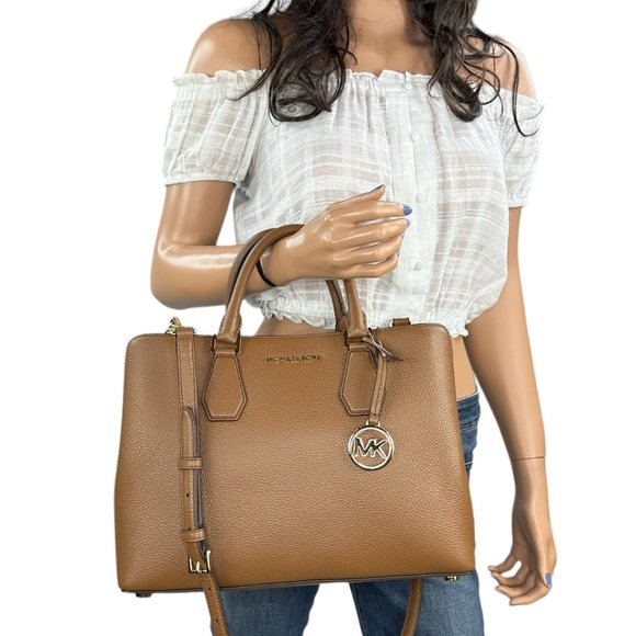 Michael Kors Camille Large Satchel Shoulder Crossbody Leather Bag Brown - Picture 1 of 13